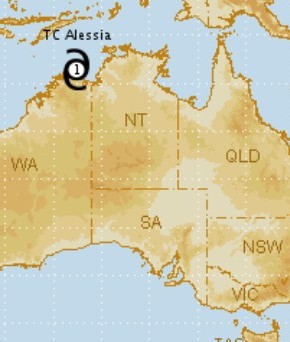 Cyclone Alessia headed for the NT coast (via BOM)